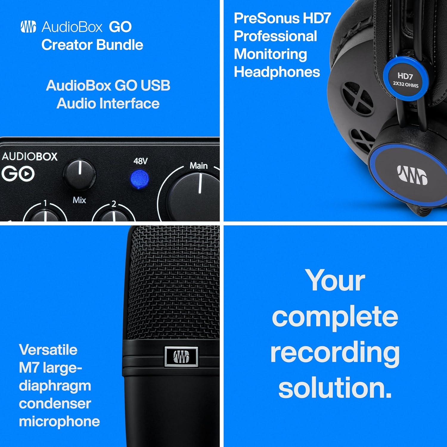 imagePreSonus AudioBox Go Creator Complete Studio Recording Bundle with USB Audio 96K Interface Condenser Microphone Professional Monitoring Headphones and Studio One Pro DAW SoftwareInterface  Headphones  Mic