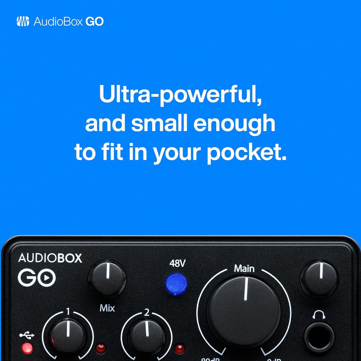 imagePreSonus AudioBox Go Creator Complete Studio Recording Bundle with USB Audio 96K Interface Condenser Microphone Professional Monitoring Headphones and Studio One Pro DAW SoftwareAudioBox GO