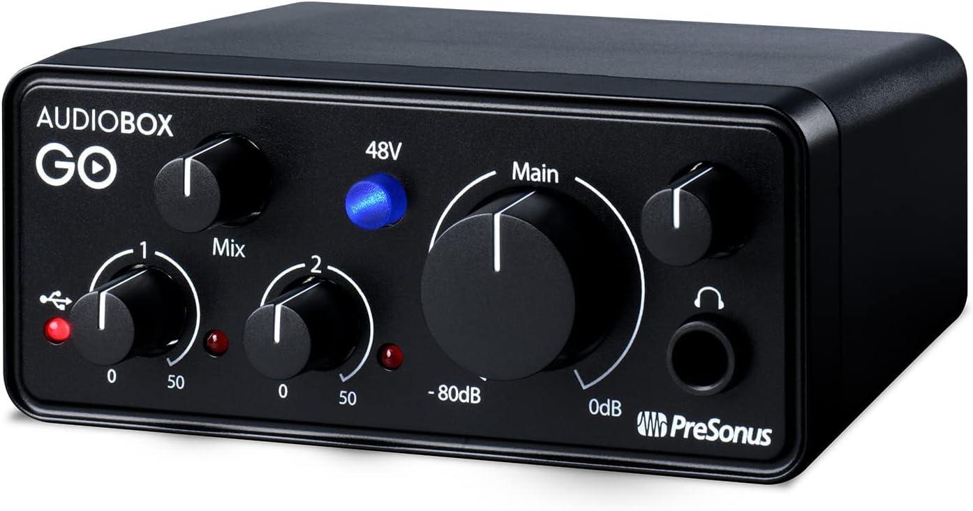 imagePreSonus AudioBox Go Creator Complete Studio Recording Bundle with USB Audio 96K Interface Condenser Microphone Professional Monitoring Headphones and Studio One Pro DAW SoftwareAudioBox GO