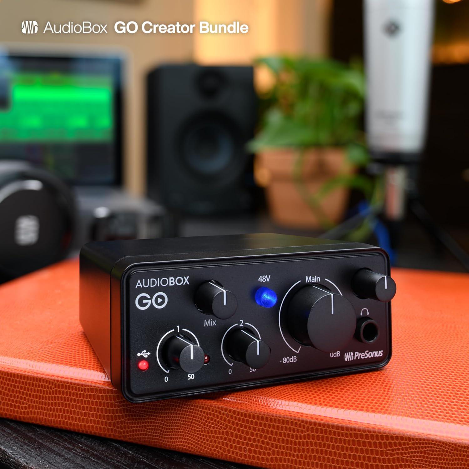 imagePreSonus AudioBox Go Creator Complete Studio Recording Bundle with USB Audio 96K Interface Condenser Microphone Professional Monitoring Headphones and Studio One Pro DAW SoftwareInterface  Headphones  Mic