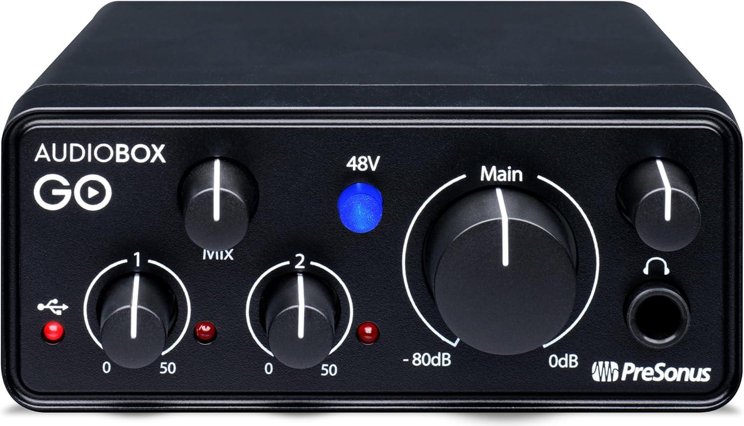 imagePreSonus AudioBox Go Creator Complete Studio Recording Bundle with USB Audio 96K Interface Condenser Microphone Professional Monitoring Headphones and Studio One Pro DAW SoftwareAudioBox GO