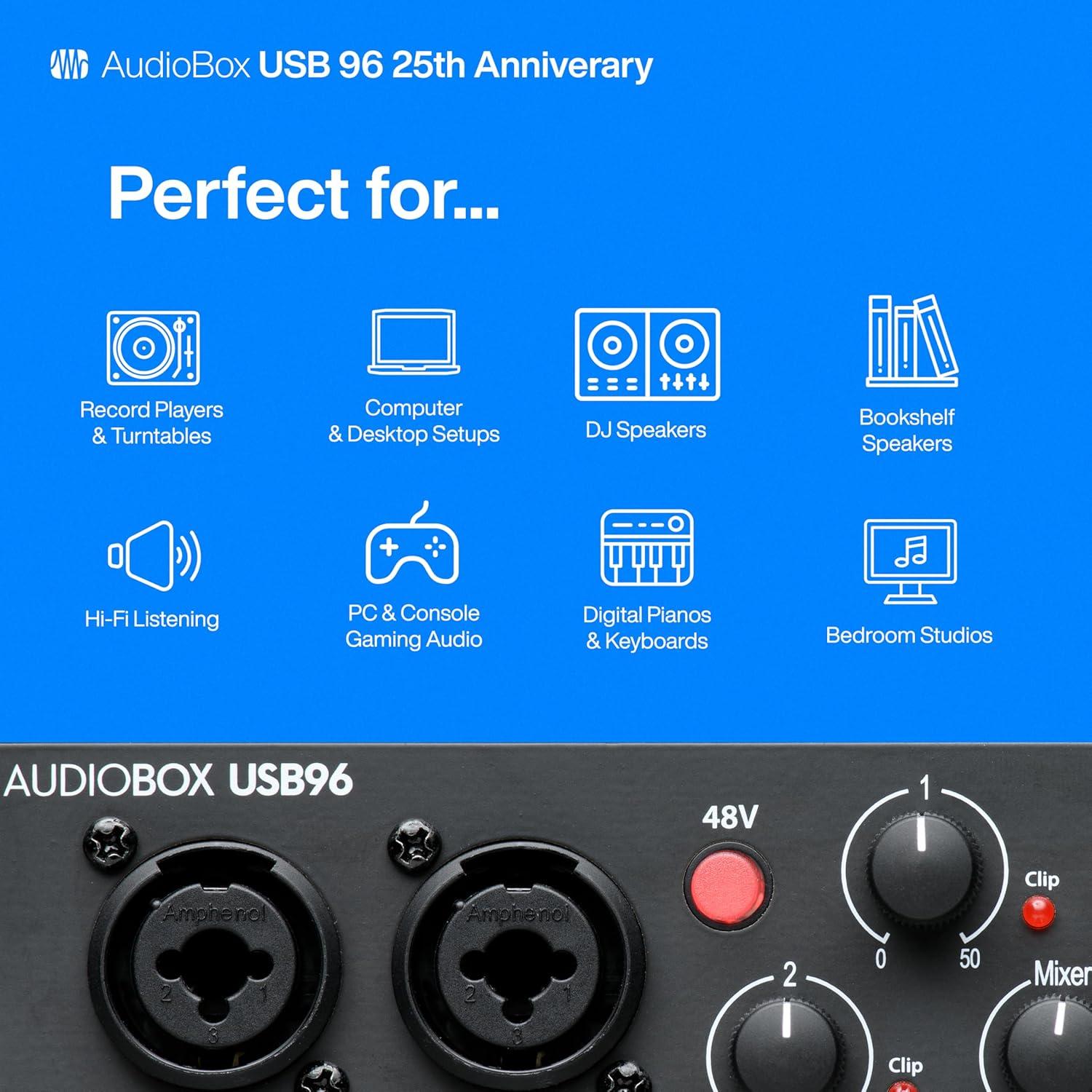 imagePreSonus AudioBox USB 96 Bundle  USB Audio Interface XLR Interface for Guitar Device for PC ampamp Mac Complete Recording Package with Studio One Pro Music Production Home StudioAudio Interface