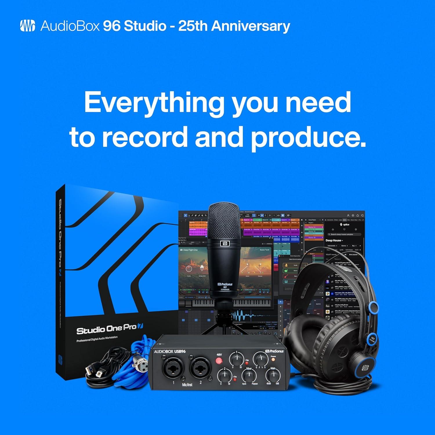 imagePreSonus AudioBox USB 96 Bundle  USB Audio Interface XLR Interface for Guitar Device for PC ampamp Mac Complete Recording Package with Studio One Pro Music Production Home StudioStudio Bundle Mic  Headphones
