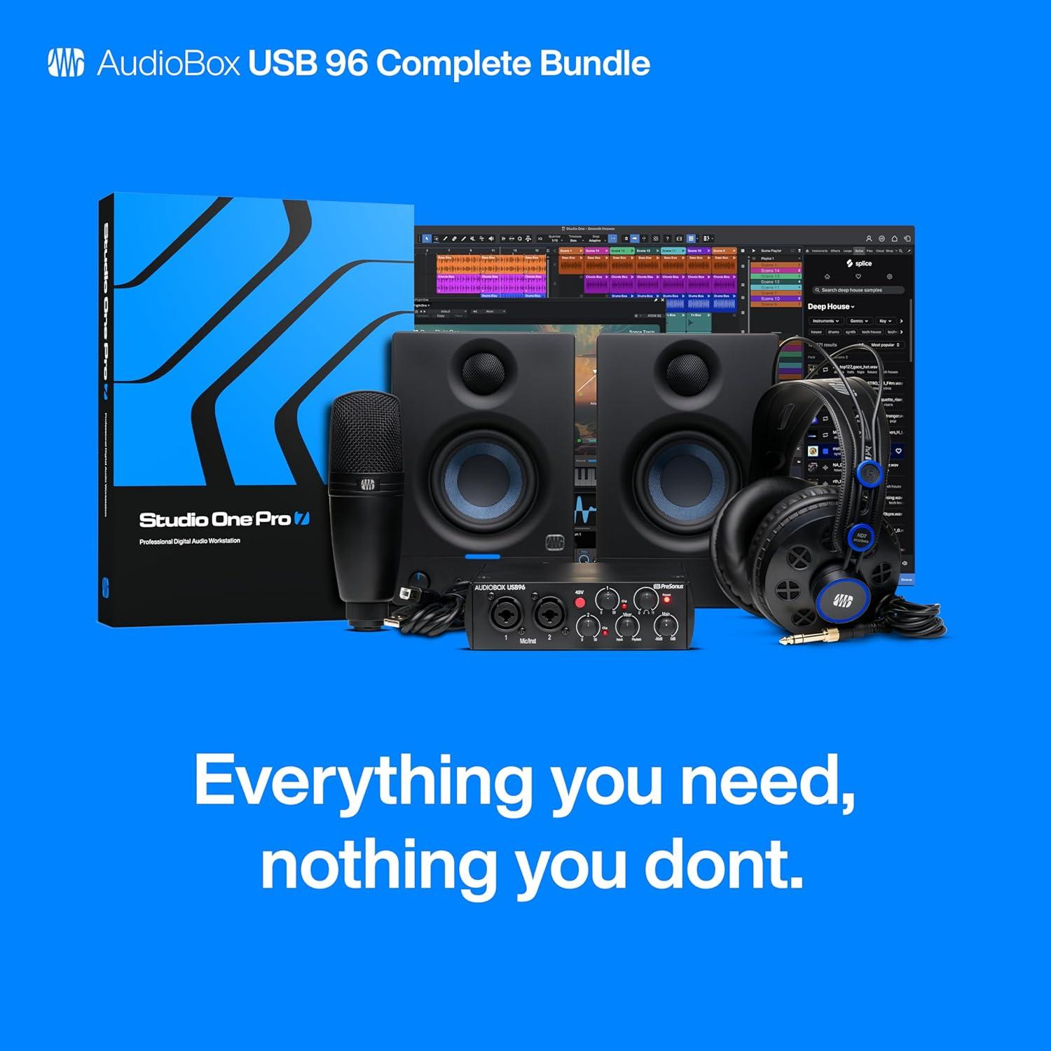 imagePreSonus AudioBox USB 96 Bundle  USB Audio Interface XLR Interface for Guitar Device for PC ampamp Mac Complete Recording Package with Studio One Pro Music Production Home StudioComplete Bundle  Speakers  Mic  and Headphones
