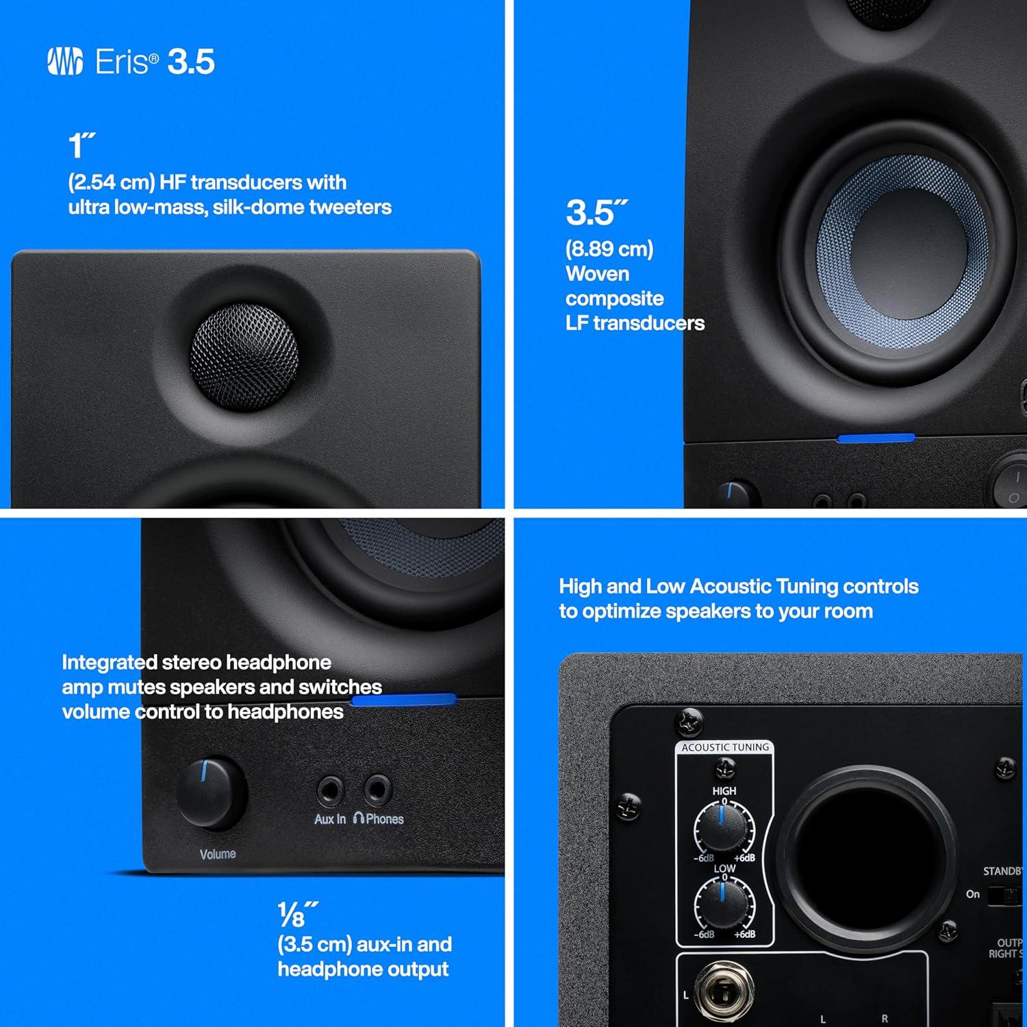 imagePreSonus Eris 35BT Studio Monitors Pair  35quot Inch Powered Speakers Bookshelf Speakers Stereo Desktop Computer Near Field Music Production Audio Mixing Recording35