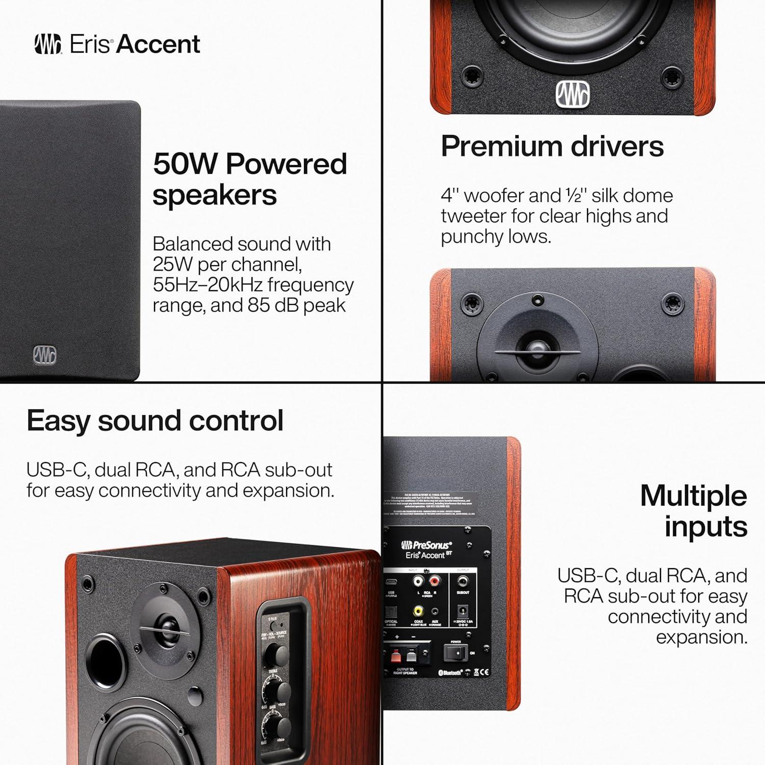 imagePreSonus Eris 35BT Studio Monitors Pair  35quot Inch Powered Speakers Bookshelf Speakers Stereo Desktop Computer Near Field Music Production Audio Mixing Recording4 Woodgrain
