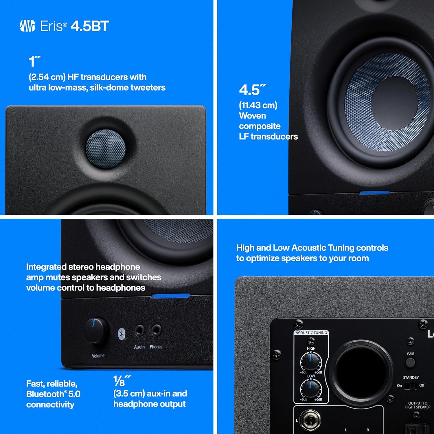 imagePreSonus Eris 35BT Studio Monitors Pair  35quot Inch Powered Speakers Bookshelf Speakers Stereo Desktop Computer Near Field Music Production Audio Mixing Recording45 BT