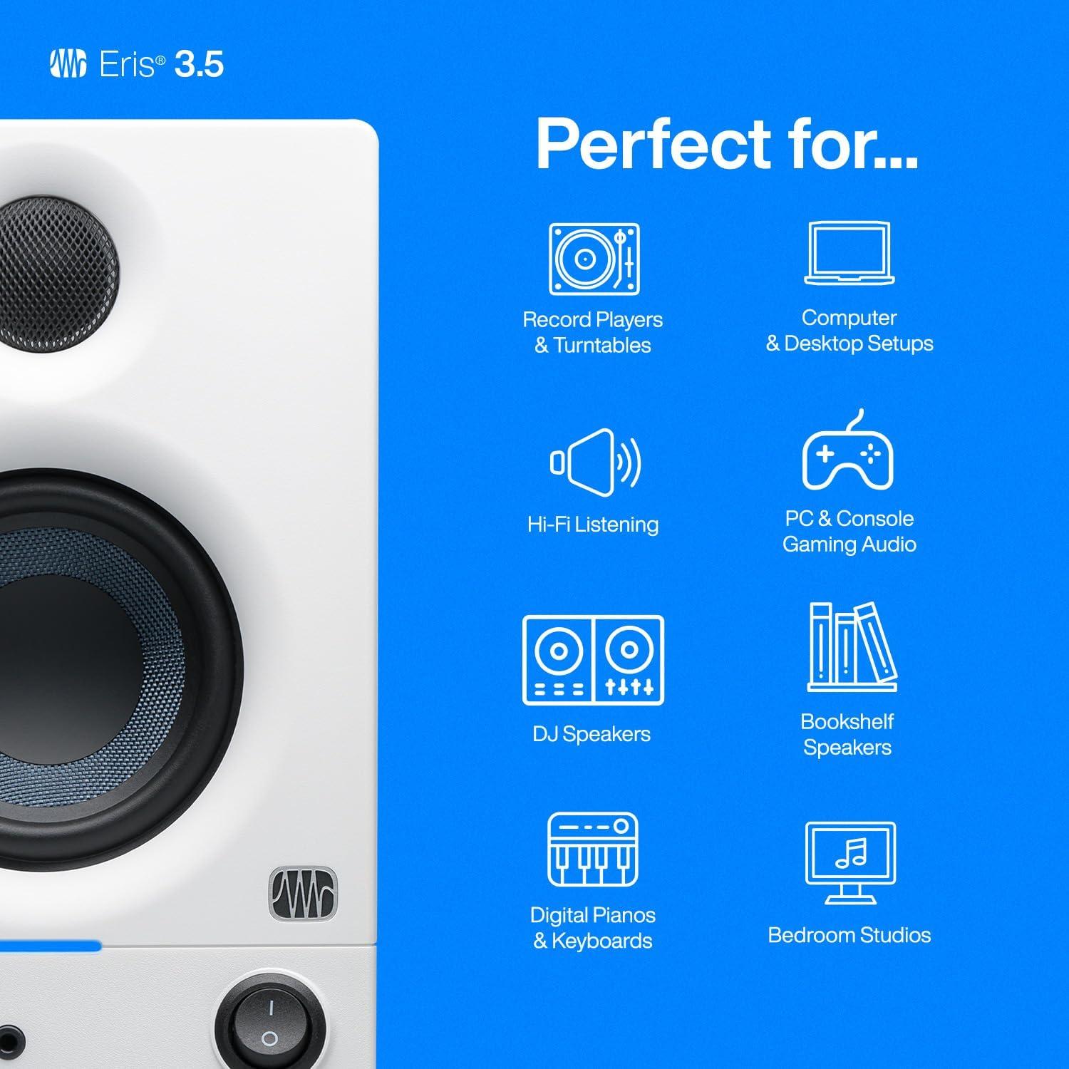 imagePreSonus Eris 35BT Studio Monitors Pair  35quot Inch Powered Speakers Bookshelf Speakers Stereo Desktop Computer Near Field Music Production Audio Mixing Recording35 White