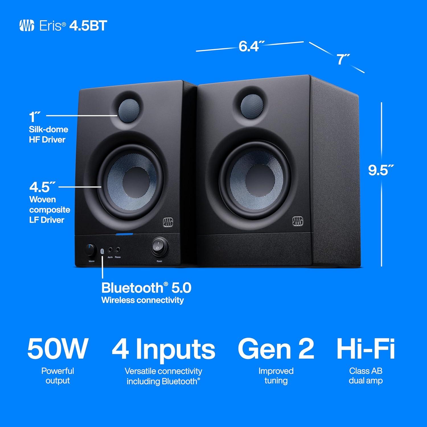 imagePreSonus Eris 35BT Studio Monitors Pair  35quot Inch Powered Speakers Bookshelf Speakers Stereo Desktop Computer Near Field Music Production Audio Mixing Recording45 BT