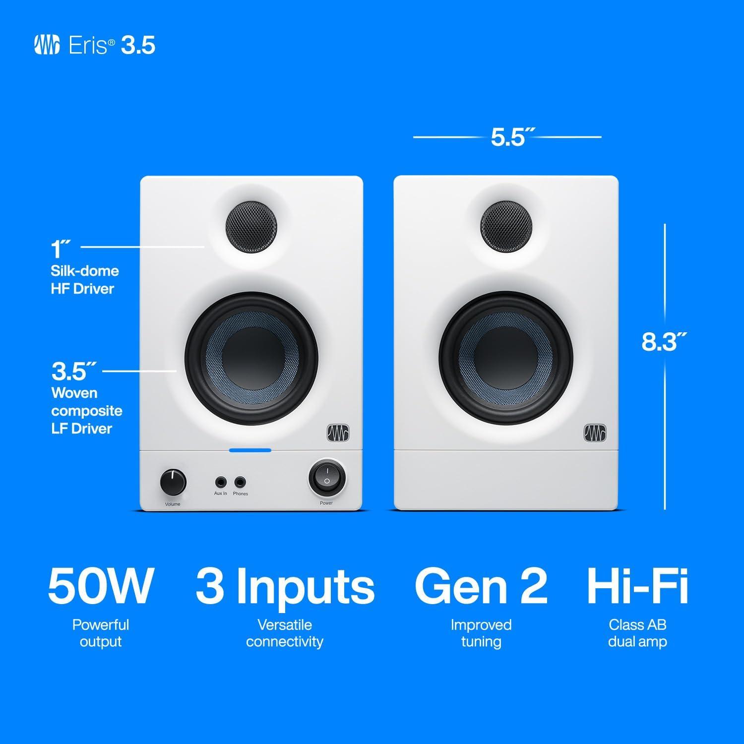 imagePreSonus Eris 35BT Studio Monitors Pair  35quot Inch Powered Speakers Bookshelf Speakers Stereo Desktop Computer Near Field Music Production Audio Mixing Recording35 White