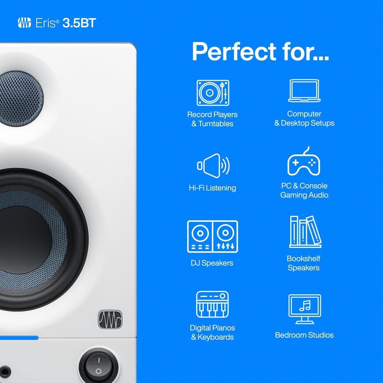 imagePreSonus Eris 35BT Studio Monitors Pair  35quot Inch Powered Speakers Bookshelf Speakers Stereo Desktop Computer Near Field Music Production Audio Mixing Recording35 BT White