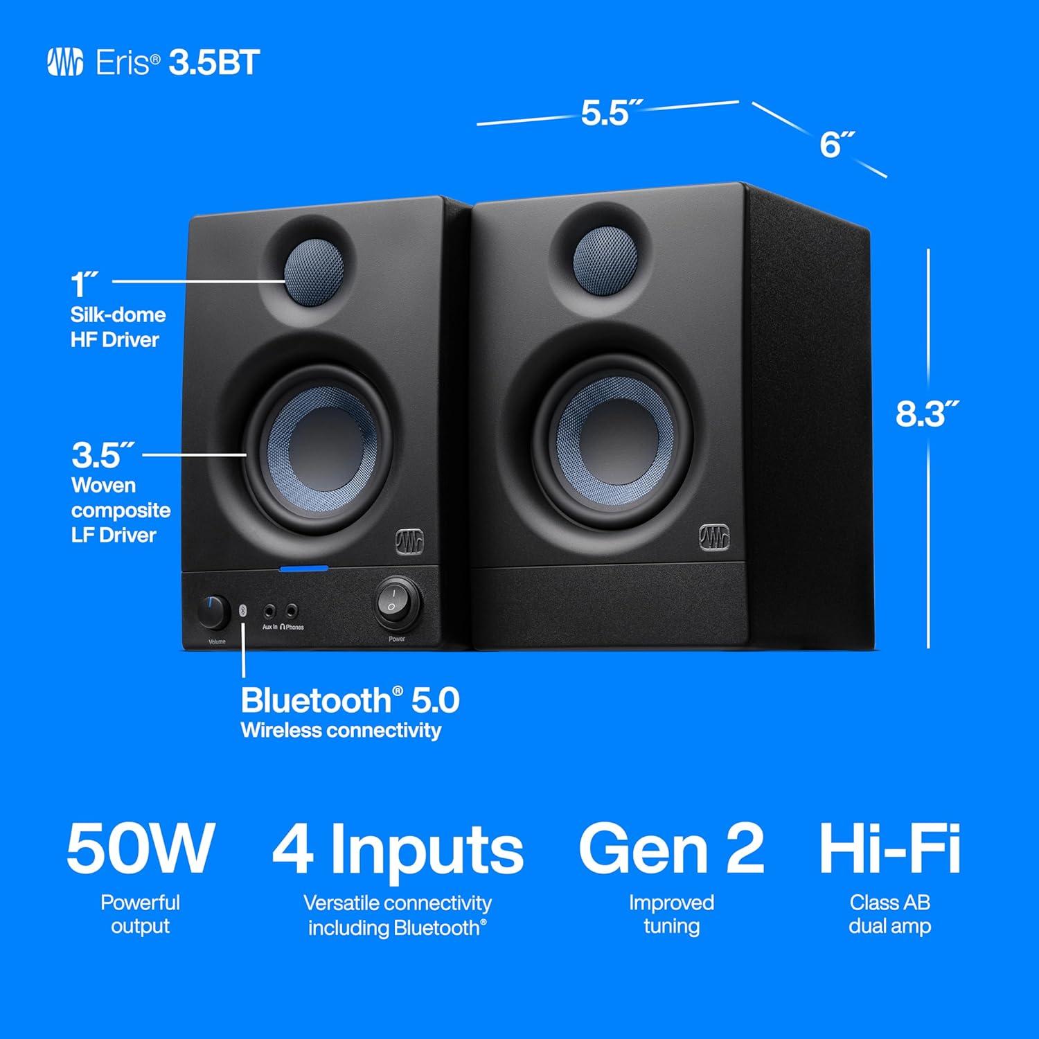 imagePreSonus Eris 35BT Studio Monitors Pair  35quot Inch Powered Speakers Bookshelf Speakers Stereo Desktop Computer Near Field Music Production Audio Mixing Recording35 BT