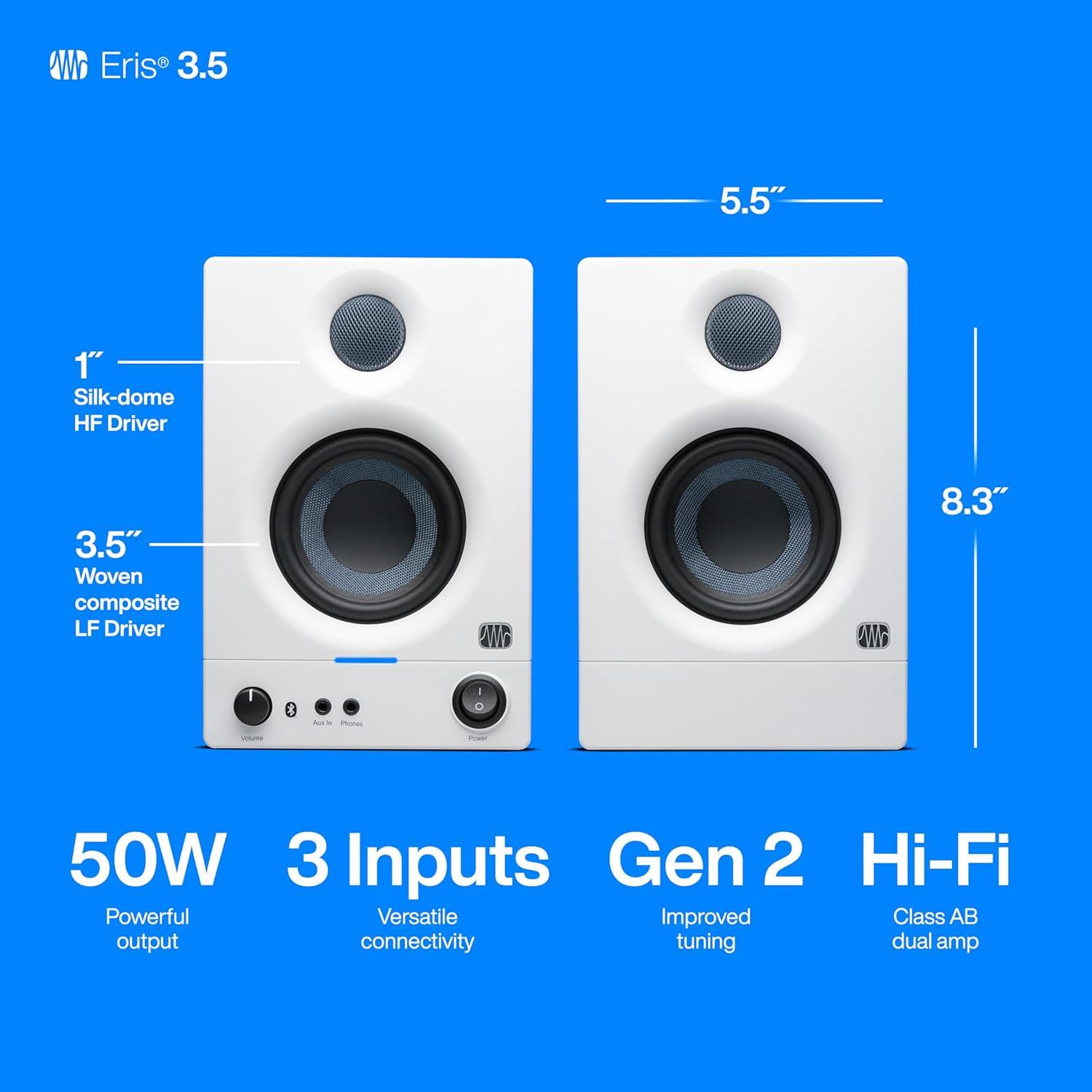 imagePreSonus Eris 35BT Studio Monitors Pair  35quot Inch Powered Speakers Bookshelf Speakers Stereo Desktop Computer Near Field Music Production Audio Mixing Recording35 BT White