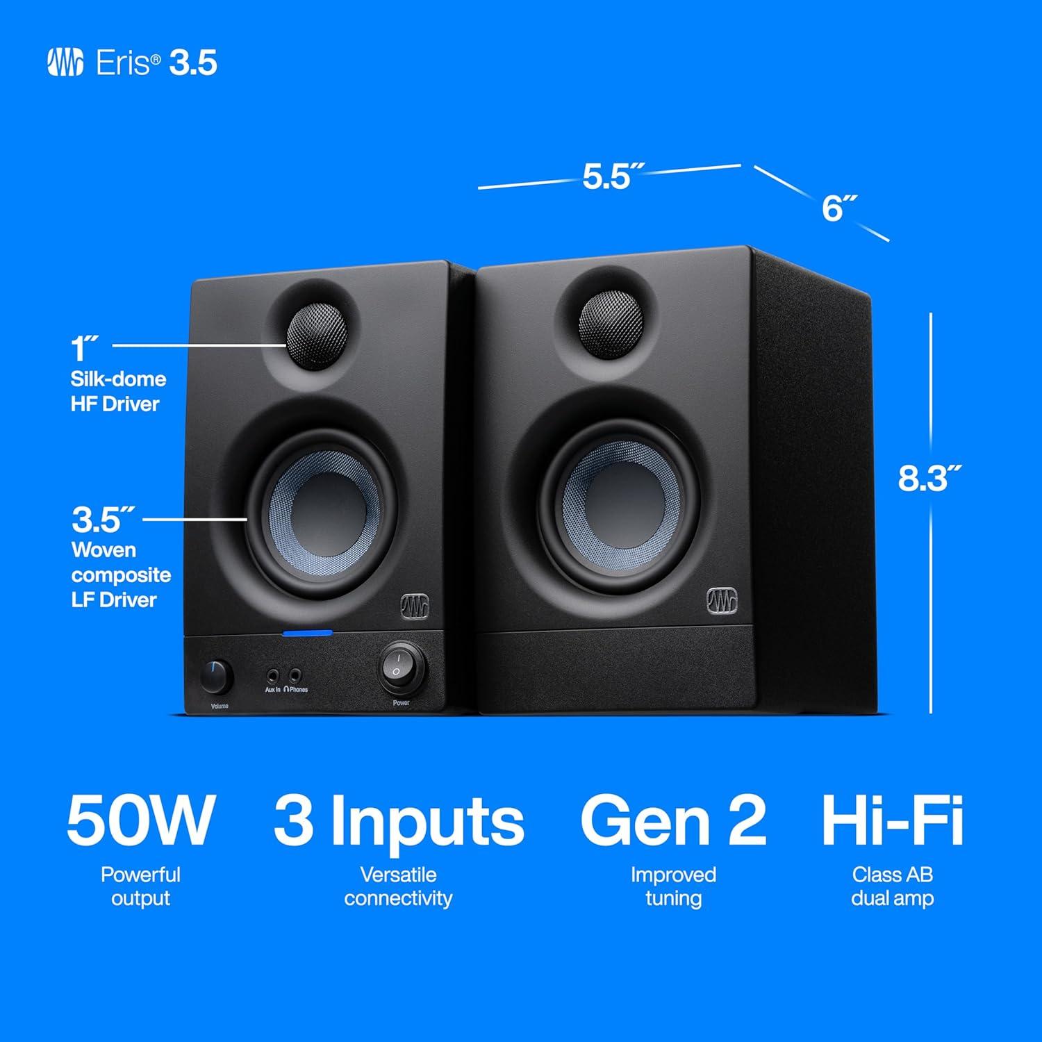 imagePreSonus Eris 35BT Studio Monitors Pair  35quot Inch Powered Speakers Bookshelf Speakers Stereo Desktop Computer Near Field Music Production Audio Mixing Recording35