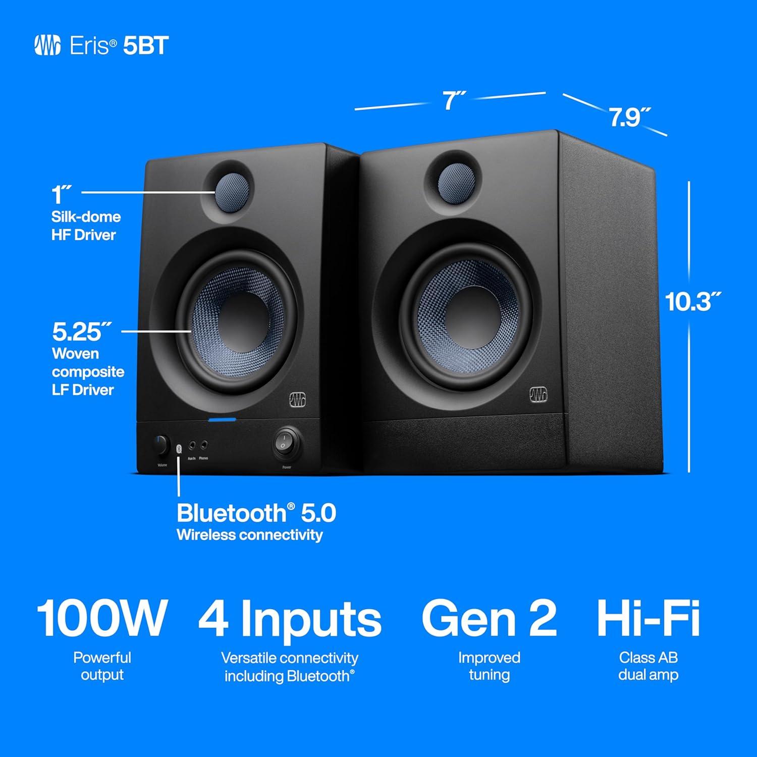 imagePreSonus Eris 35BT Studio Monitors Pair  35quot Inch Powered Speakers Bookshelf Speakers Stereo Desktop Computer Near Field Music Production Audio Mixing Recording5 BT