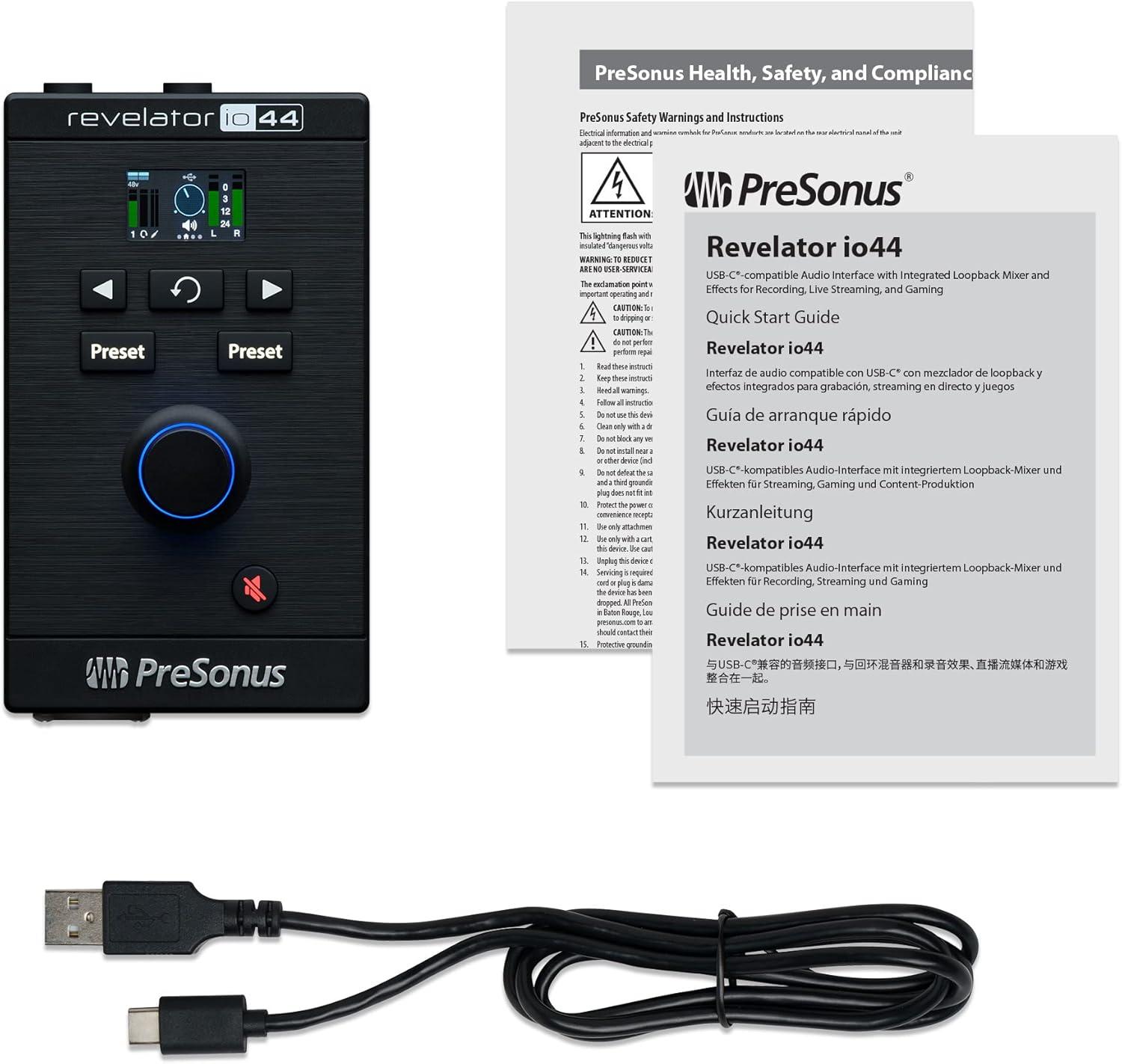 imagePreSonus Revelator io44 USBC Audio Interface for music production and streaming with builtin mixer and easytouse effects presets plus Studio One DAW Recording SoftwareRevelator io44 USBC Interface