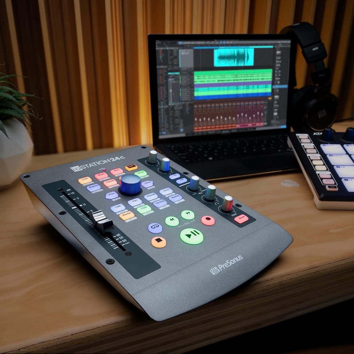 imagePreSonus ioStation 24c 2x2 192 kHz USB Audio Interface and Production Controller with Studio One Artist and Ableton Live Lite DAW Recording Software1 Fader  Audio Interface 2 Mic Pres