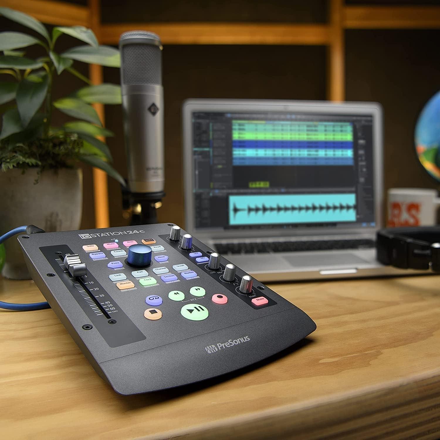 imagePreSonus ioStation 24c 2x2 192 kHz USB Audio Interface and Production Controller with Studio One Artist and Ableton Live Lite DAW Recording Software1 Fader  Audio Interface 2 Mic Pres