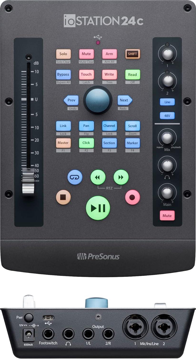 imagePreSonus ioStation 24c 2x2 192 kHz USB Audio Interface and Production Controller with Studio One Artist and Ableton Live Lite DAW Recording Software1 Fader  Audio Interface 2 Mic Pres