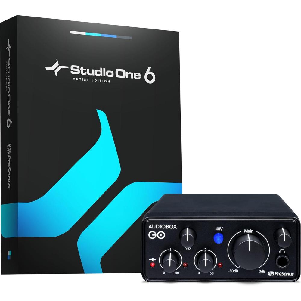 imagePreSonus AudioBox Go Creator Complete Studio Recording Bundle with USB Audio 96K Interface Condenser Microphone Professional Monitoring Headphones and Studio One Pro DAW SoftwareAudioBox GO