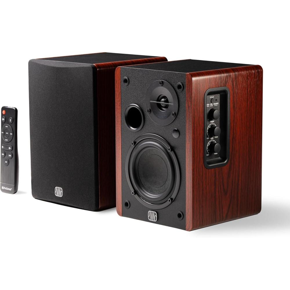 imagePreSonus Eris 35BT Studio Monitors Pair  35quot Inch Powered Speakers Bookshelf Speakers Stereo Desktop Computer Near Field Music Production Audio Mixing Recording4 BT Woodgrain