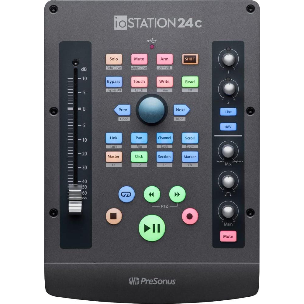 imagePreSonus ioStation 24c 2x2 192 kHz USB Audio Interface and Production Controller with Studio One Artist and Ableton Live Lite DAW Recording Software1 Fader  Audio Interface 2 Mic Pres